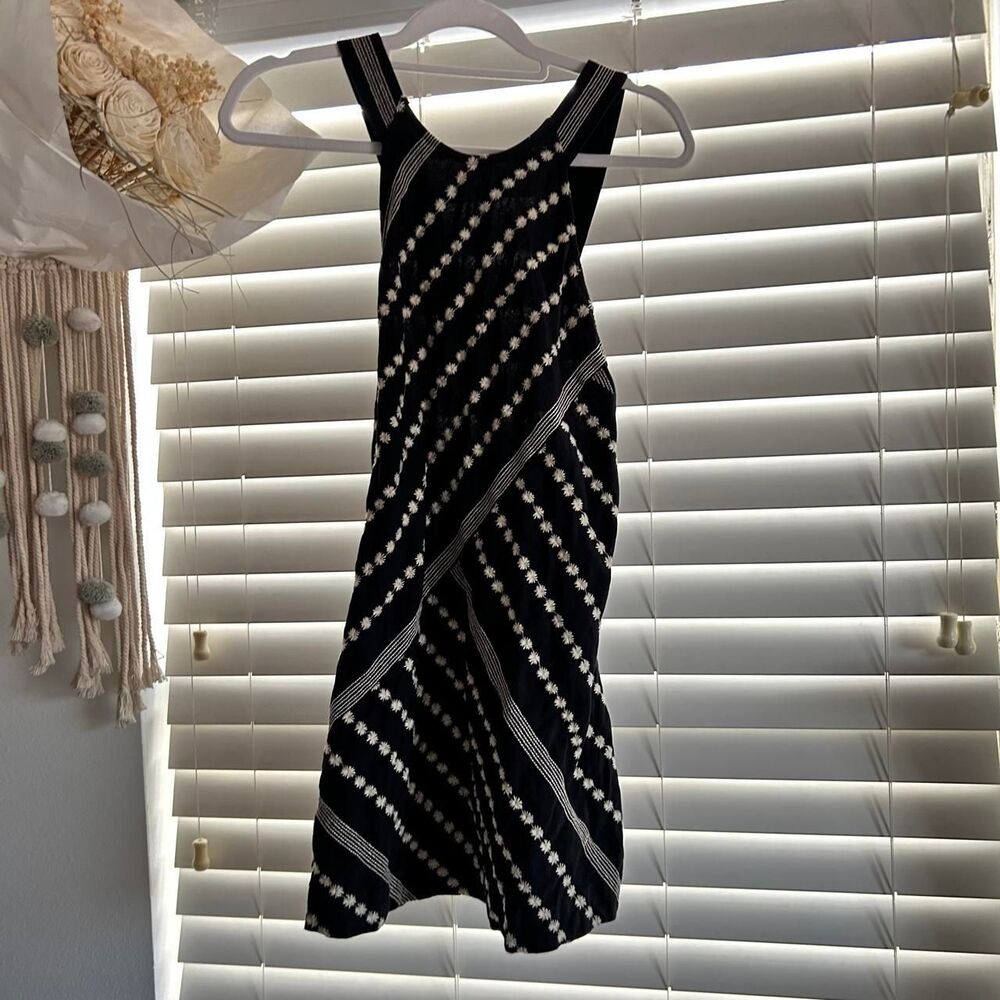 Free People Black Embroidered Criss Cross Open Back Mini Dress Small boho